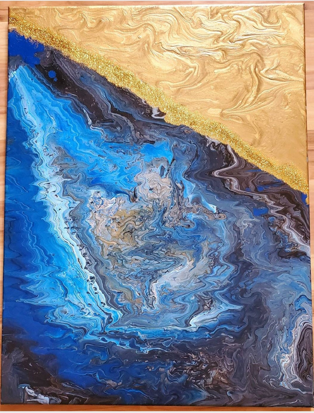 Blue and Gold Abstract Wall Art | Handmade Home Decor Painting