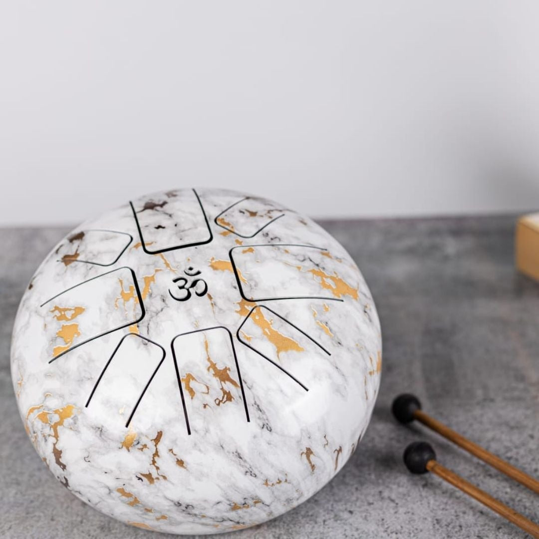 White Artistic Steel Tongue Drum | Handcrafted Meditation & Sound Therapy Instrument