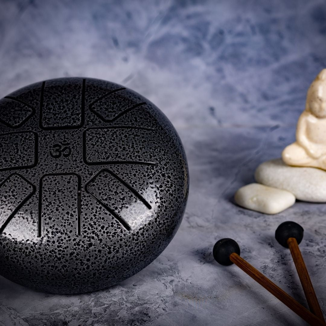 Black Om Steel Tongue Drum | Handcrafted Meditation & Sound Therapy Instrument
