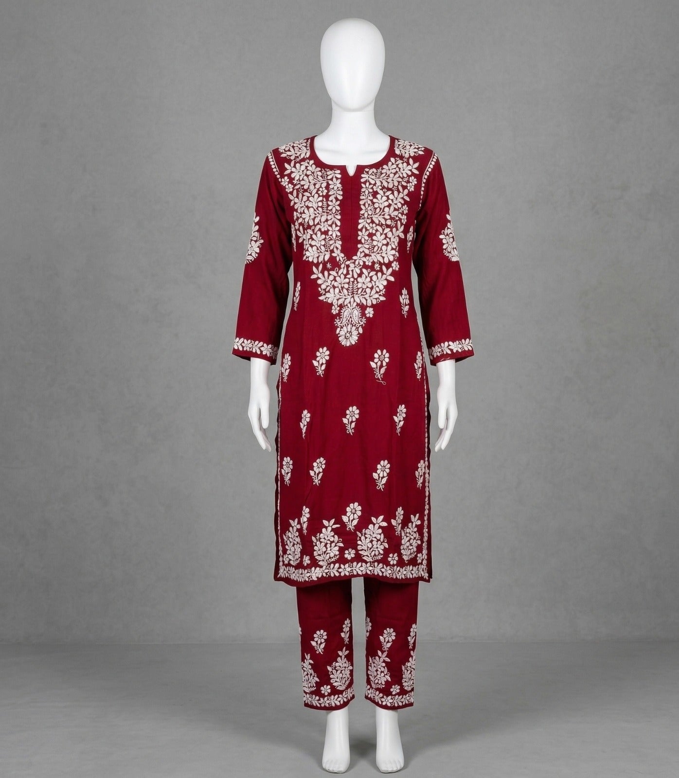 Elegant Red Rayon Embroidered Kurta with Plazo Set