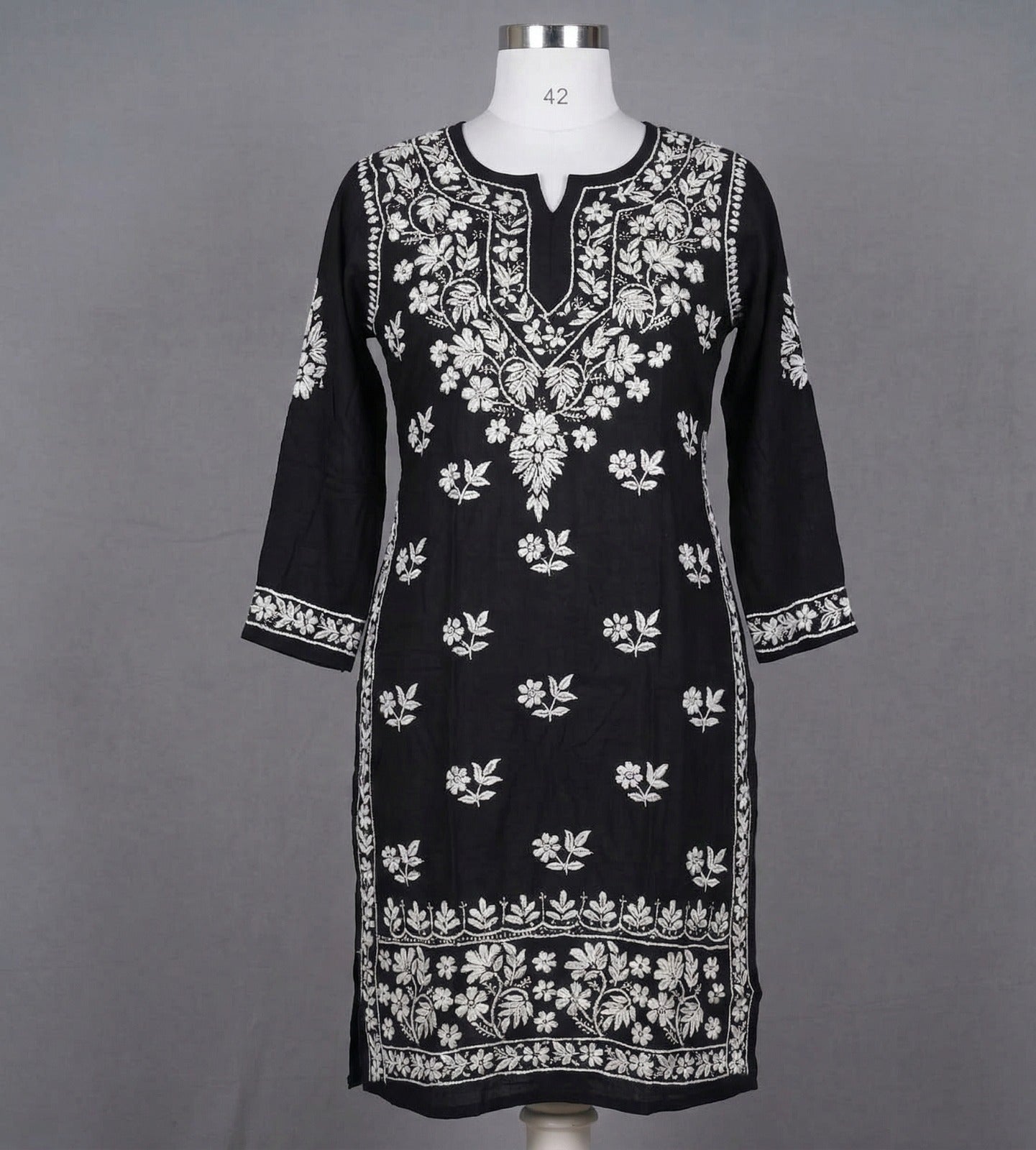 Black Embroidered Rayon Kurti