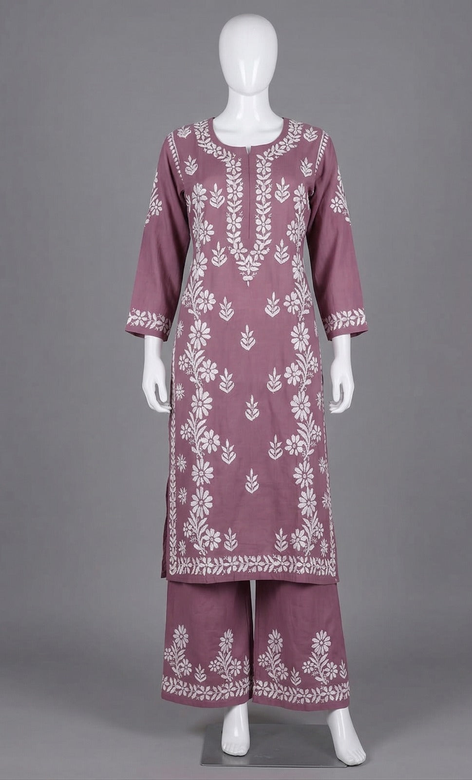 Mauve Handwork Sico Silk 2 Pc Kurti & Bottom Set