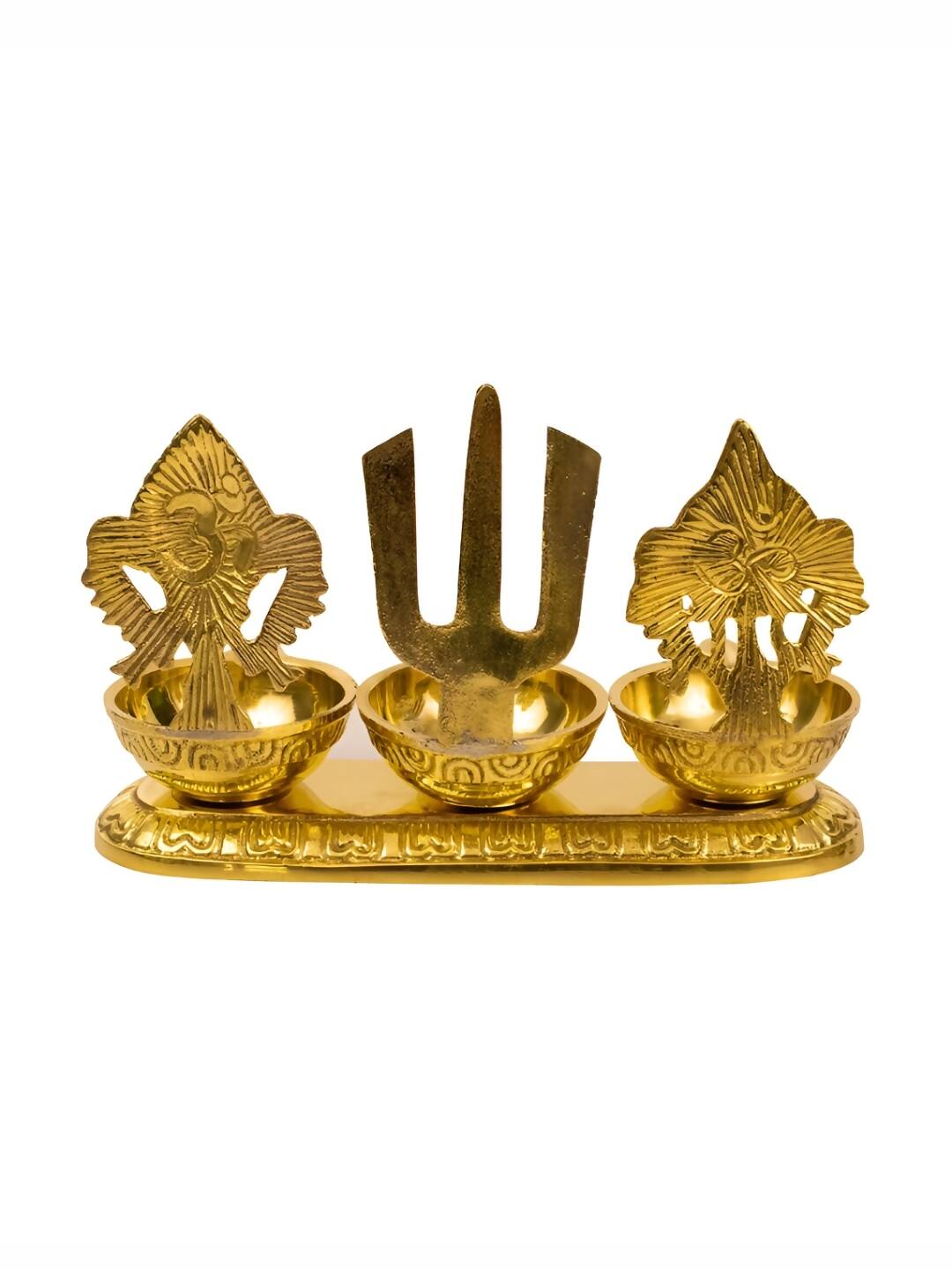 Spillbox Gold-Toned Brass Namah 3 Kuber Diya Pooja Essential