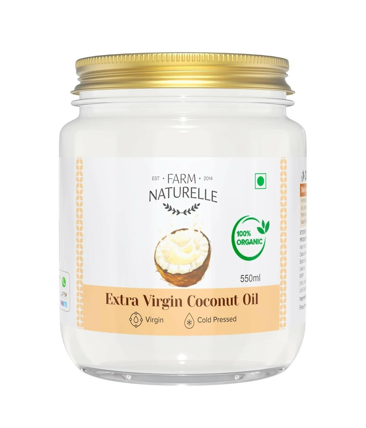 Farm Naturelle 100% Pure Organic Extra-Virgin Cold Pressed Coconut Oil