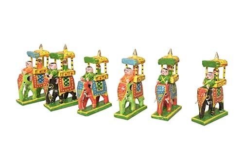 Wooden Mysore Elephant Ambari,Multicolour,Set of 6
