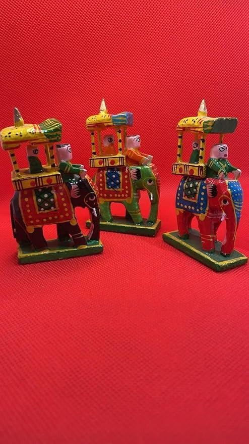 Wooden Mysore Elephant Ambari,Multicolour,Set of 6