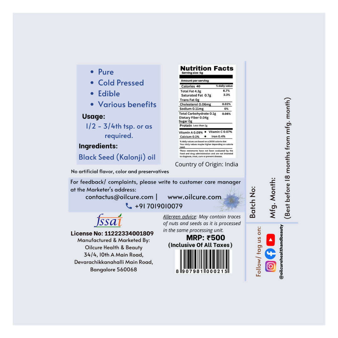 Oilcure Kalonji Oil Cold Pressed