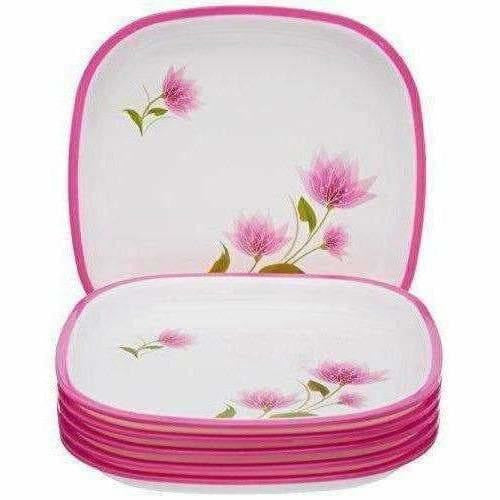 Pink Color Square Quarter Plate Set - 6 Plates Set