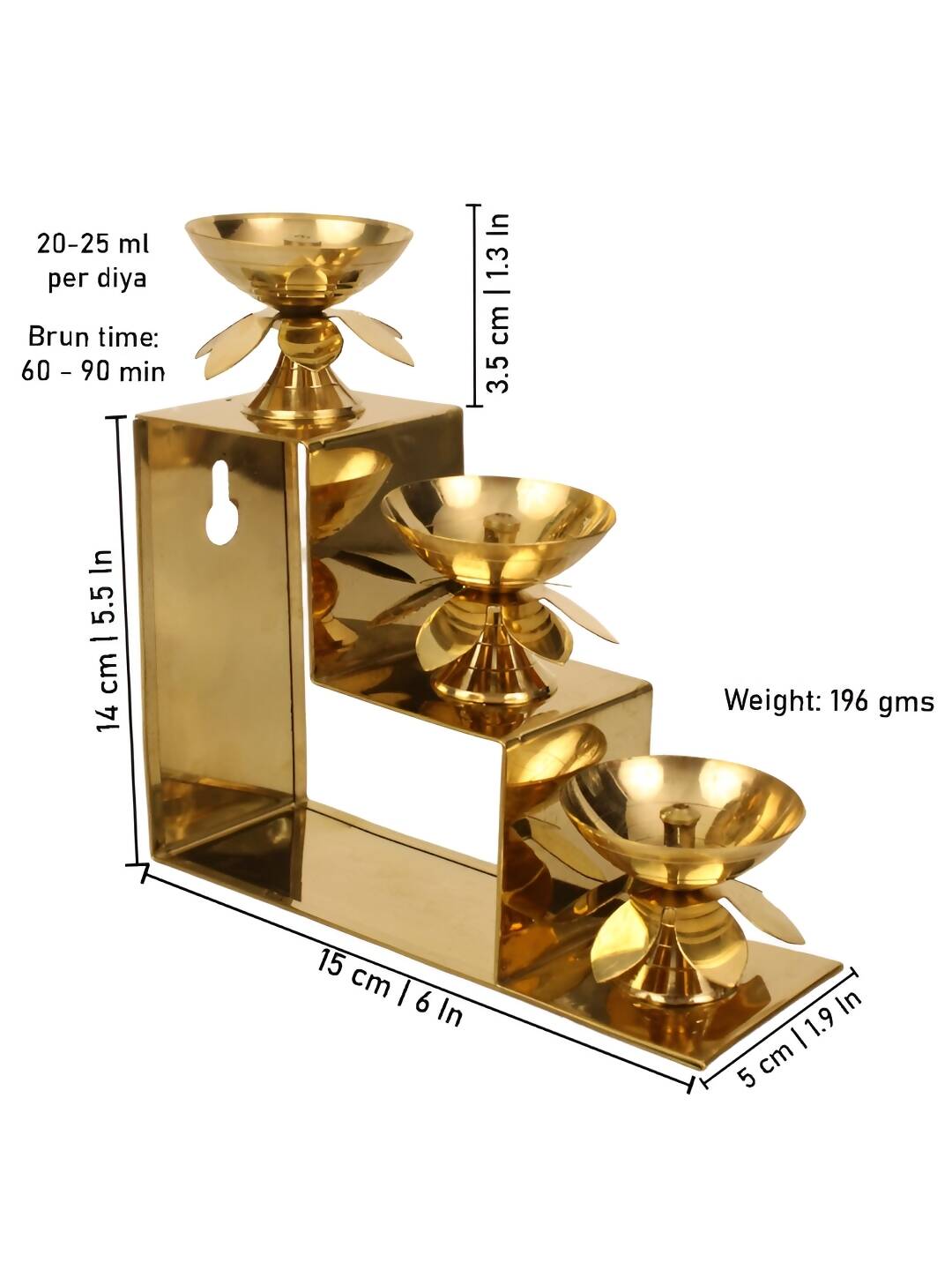 Spillbox Gold-Tone Brass 3 Step Diya