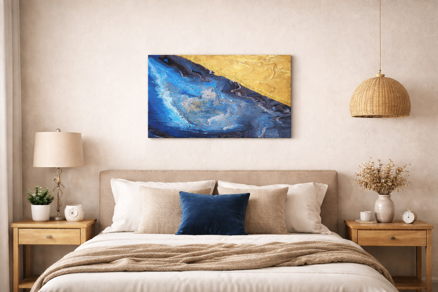 Blue and Gold Abstract Wall Art | Handmade Home Decor Painting