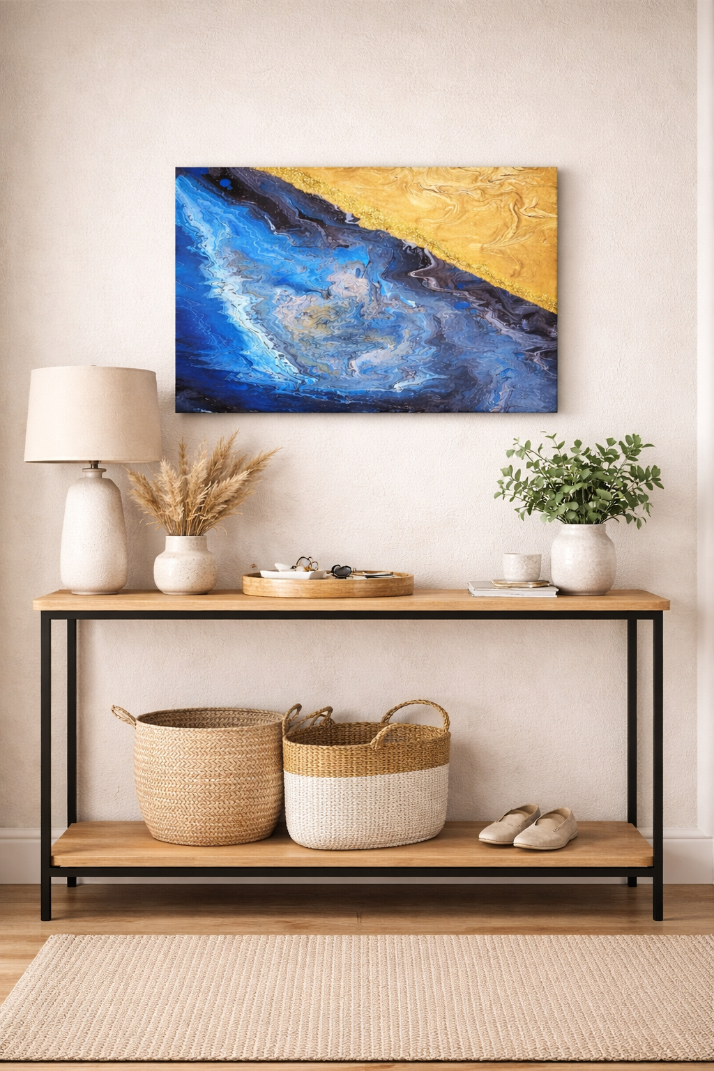 Blue and Gold Abstract Wall Art | Handmade Home Decor Painting