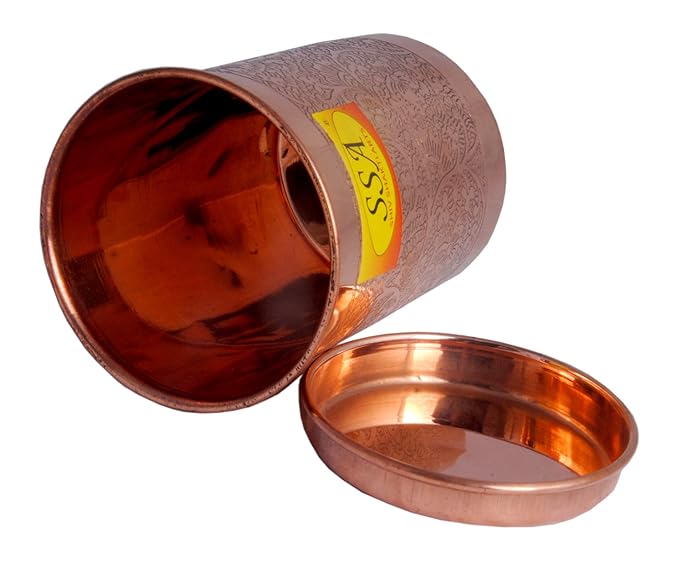 Copper Glass Tumbler with Lid Embossed Design