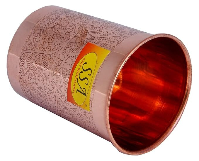 Copper Glass Tumbler with Lid Embossed Design