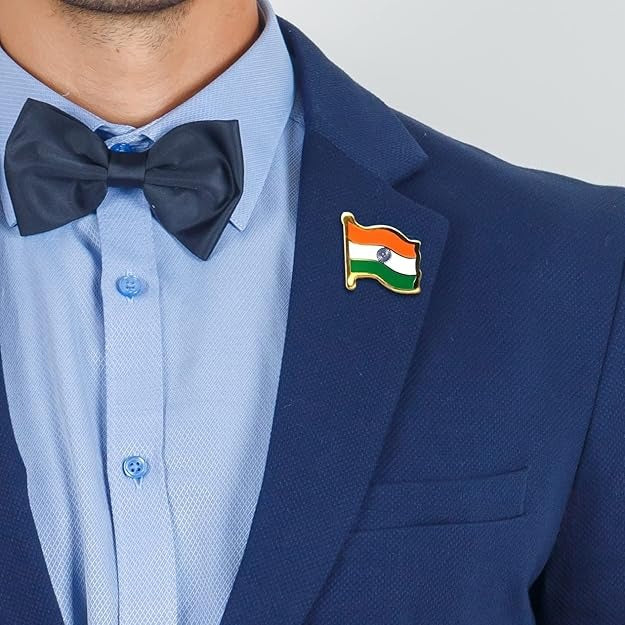 Brando Brass Metal Indian National Flag Badge With Pin for Shirt, Flag Lapel Pin For Cloth Indian Flag Brooch, Magnet Badge for Men and Women