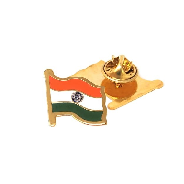 Brando Brass Metal Indian National Flag Badge With Pin for Shirt, Flag Lapel Pin For Cloth Indian Flag Brooch, Magnet Badge for Men and Women