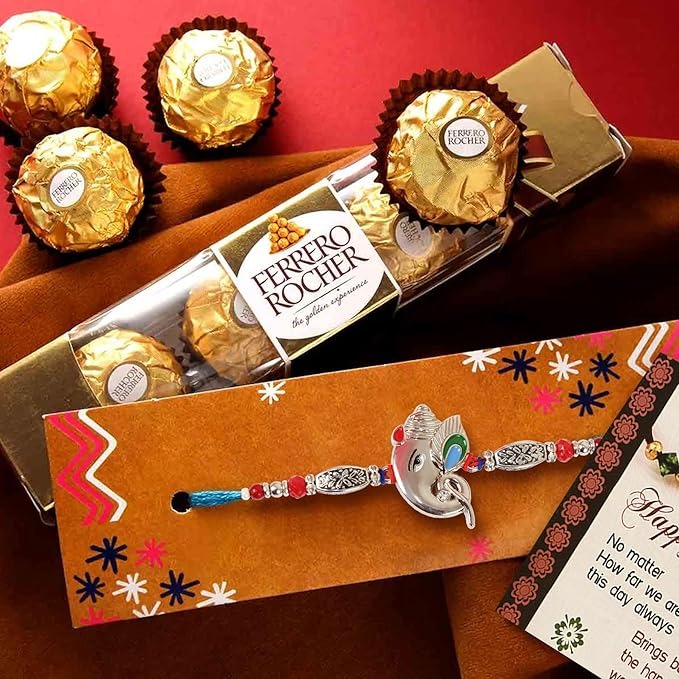 TIED RIBBONS Rakhi Gifts for Brother - Designer Rakhi with Chocolate Pack and Rakshabandhan Special Card - Rakhis for Brother Bhai