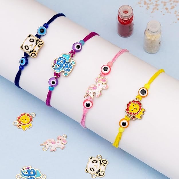 To The Nines Kids Rakhi For Brother With Tilak Material and Greeting Card - Pack of 4 Kids Rakhi