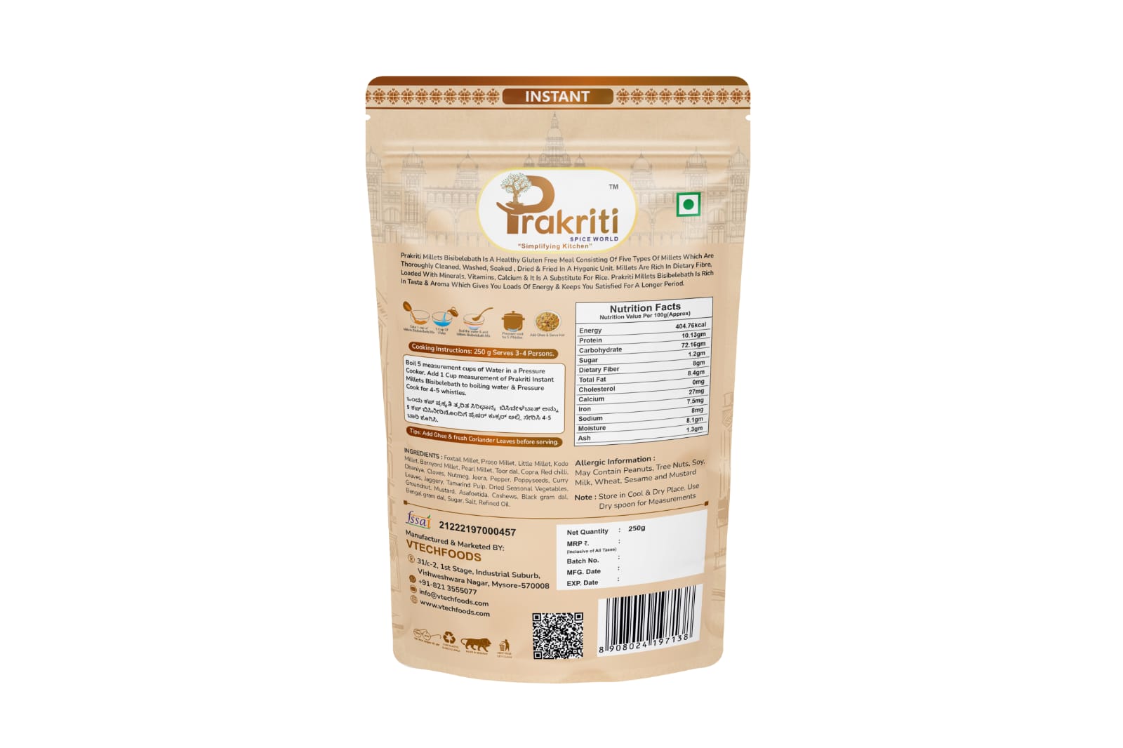 Instant Millets Bisibelebath- Prakriti Spice World