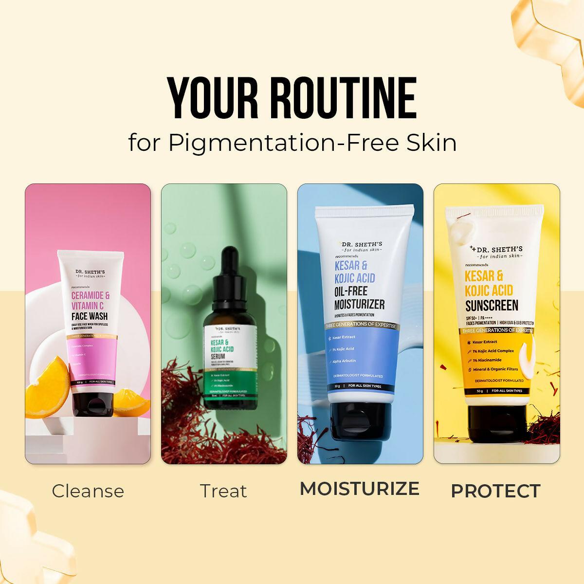 Dr. Sheth's Kesar & Kojic Acid Sunscreen & Oil-Free Moisturizer Combo - Hydrates & Fades Pigmentation