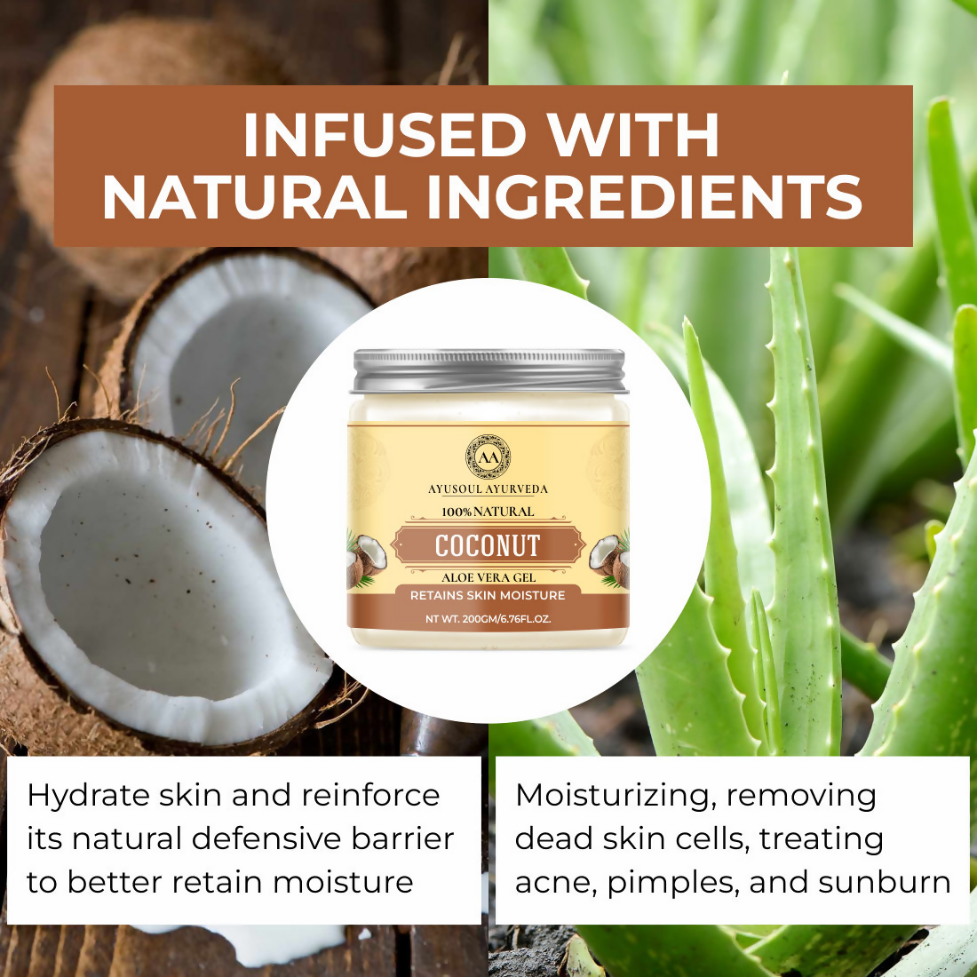 Ayusoul Ayurveda Coconut Aloe Vera Gel For Face & Body Skin Treatment