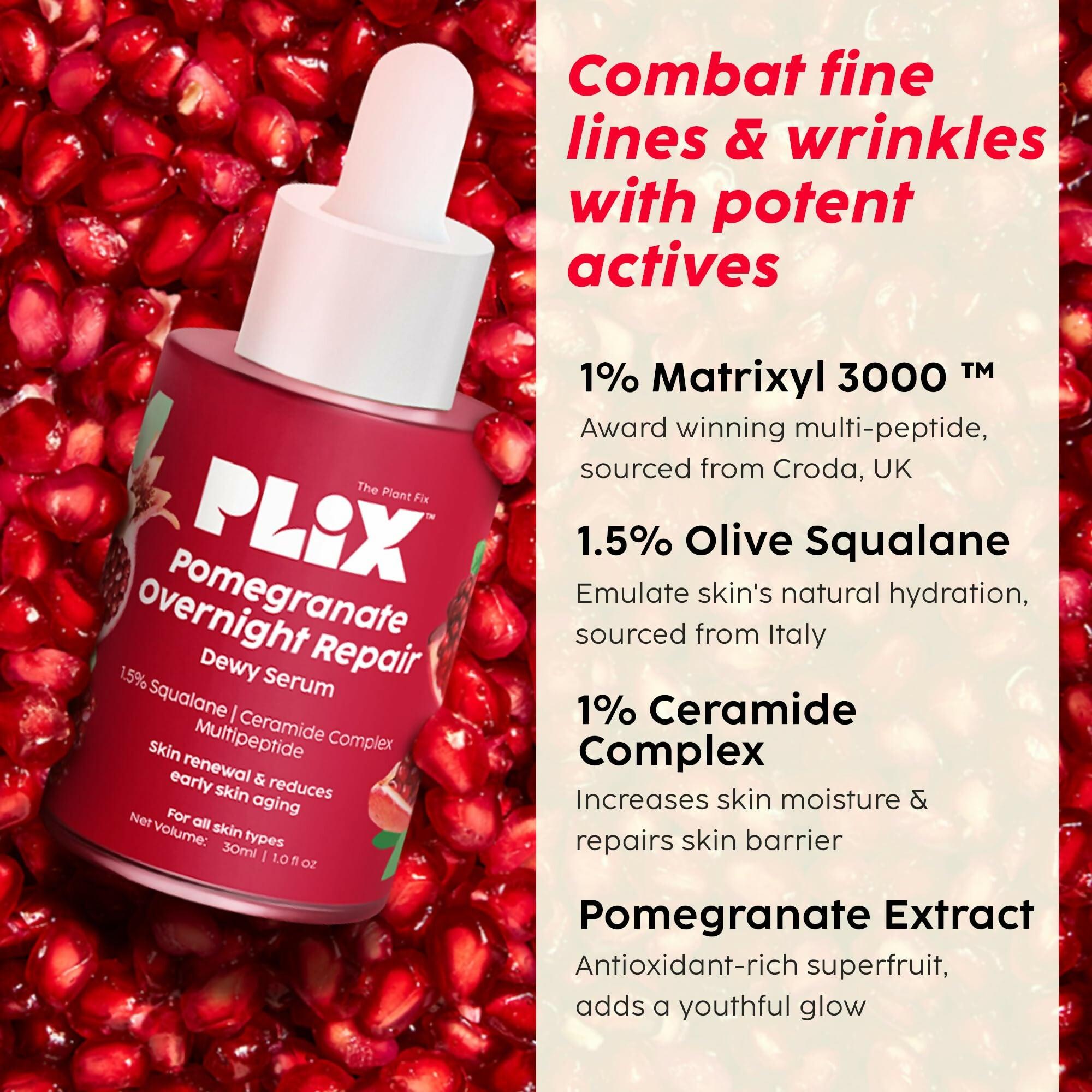 PLIX The Plant Fix Pomegranate Overnight Repair Dewy Serum - Reduce Fine Lines & Wrinkles