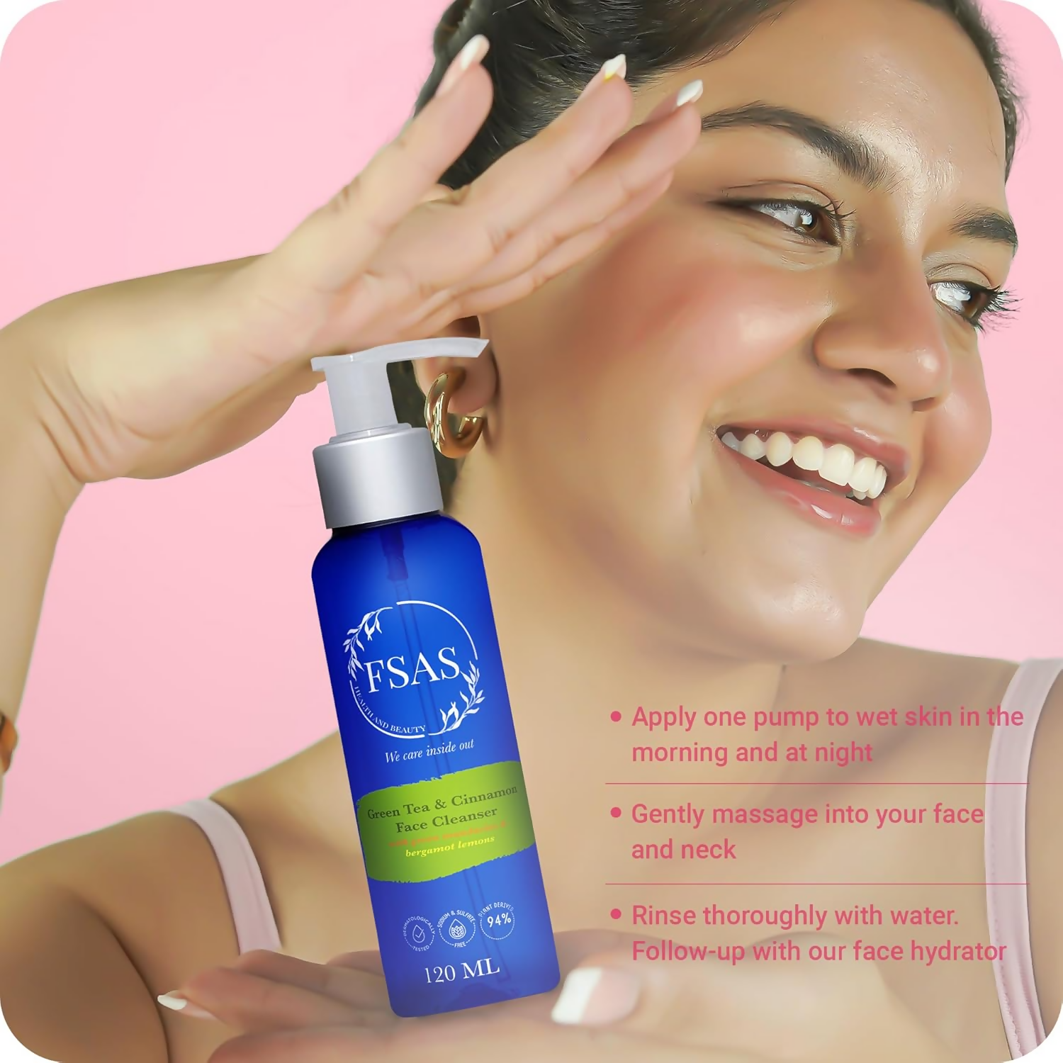 FSAS Health and Beauty 94% Plant-Derived Green Tea and Cinnamon Face Cleanser