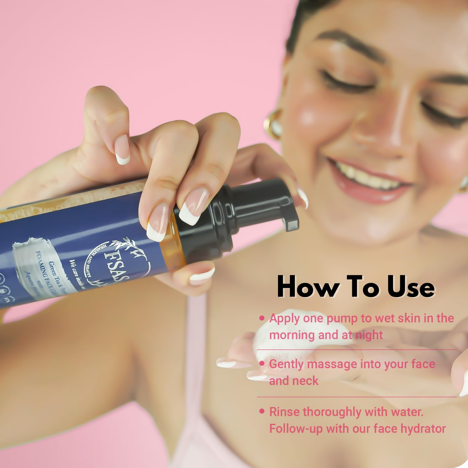 FSAS Health and Beauty 97% Plant-Derived Green Tea and Turmeric Foaming Face Cleanser