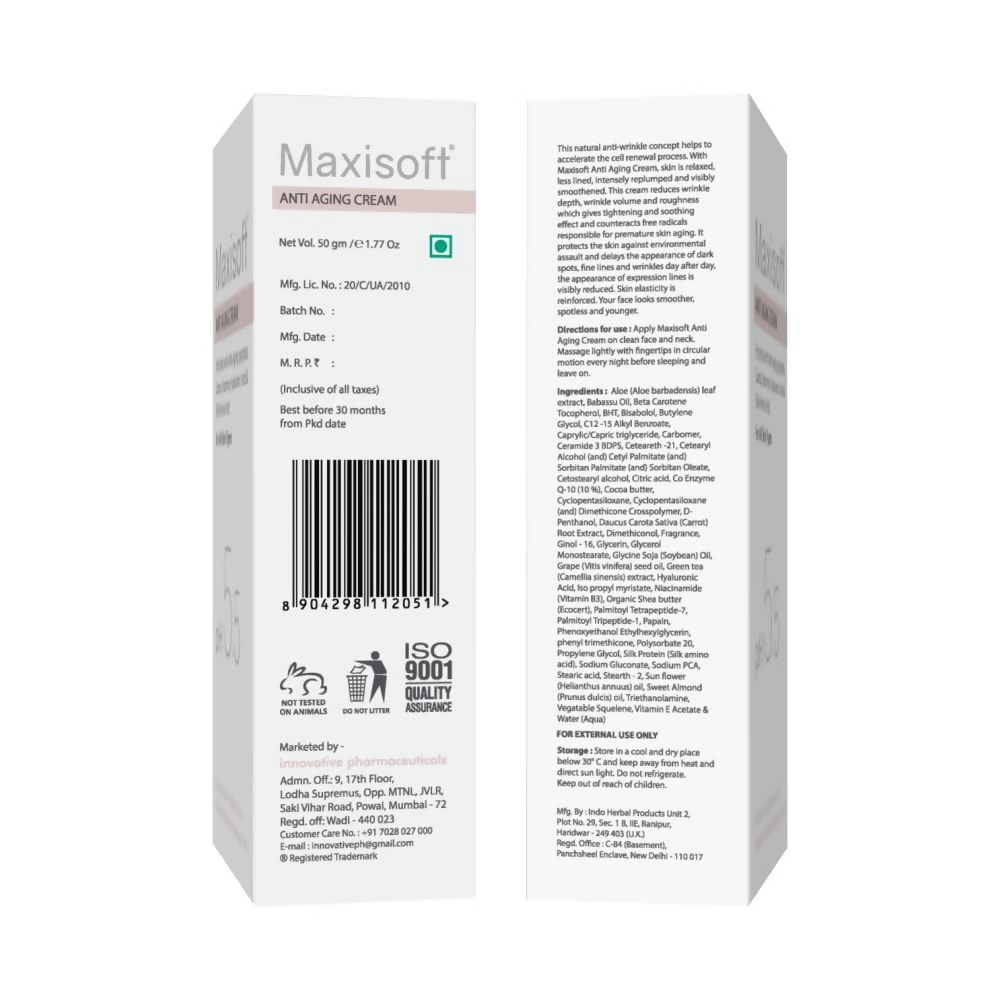 Maxisoft Anti Aging Cream Reduces Fine Lines, Wrinkles & Age Spots