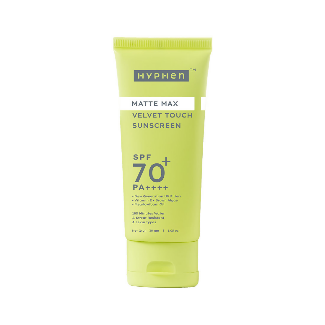 Hyphen Matte Max Velvet Touch Sunscreen SPF70+PA++++ Sweat & Water Resistant 12hr UV Protection