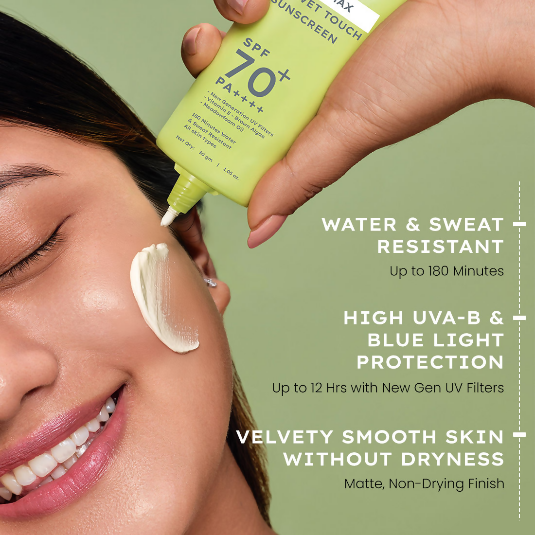 Hyphen Matte Max Velvet Touch Sunscreen SPF70+PA++++ Sweat & Water Resistant 12hr UV Protection