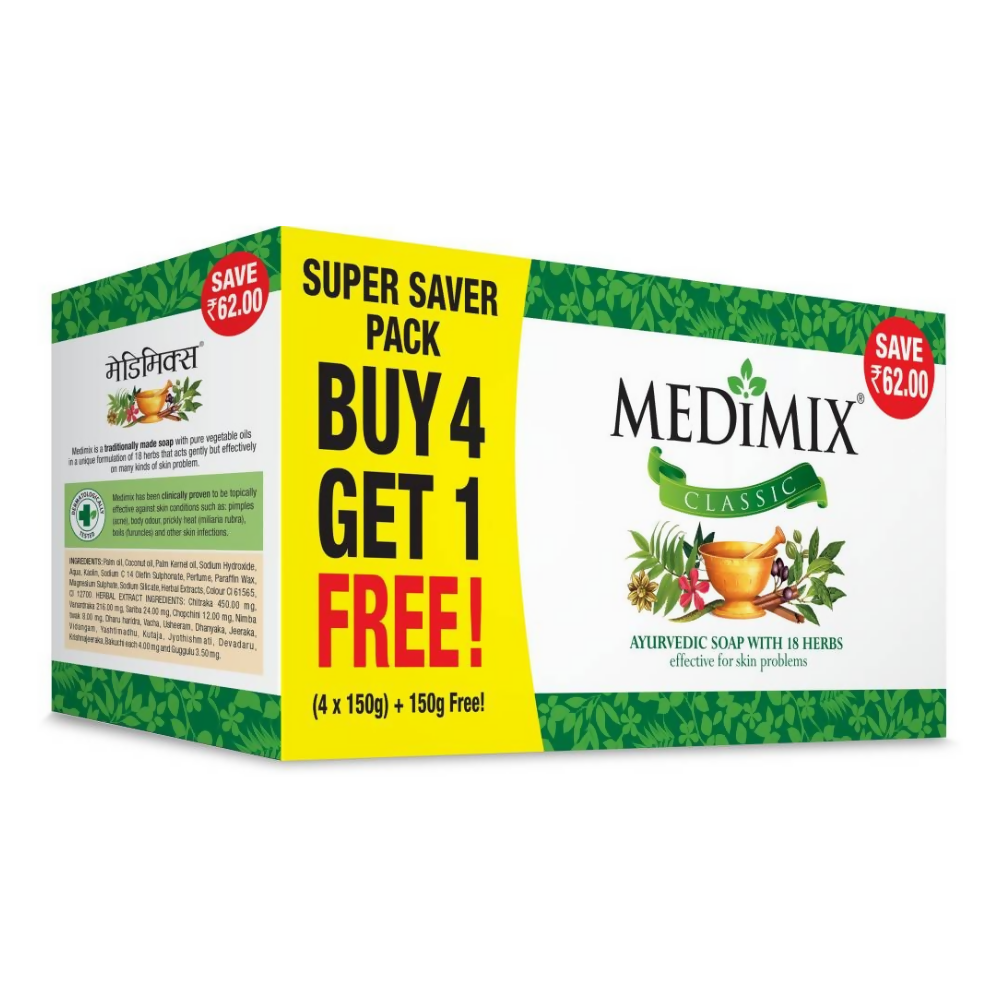 Medimix Ayurvedic Classic 18 Herbs Soap, 150 g (4 + 1 Offer Pack)