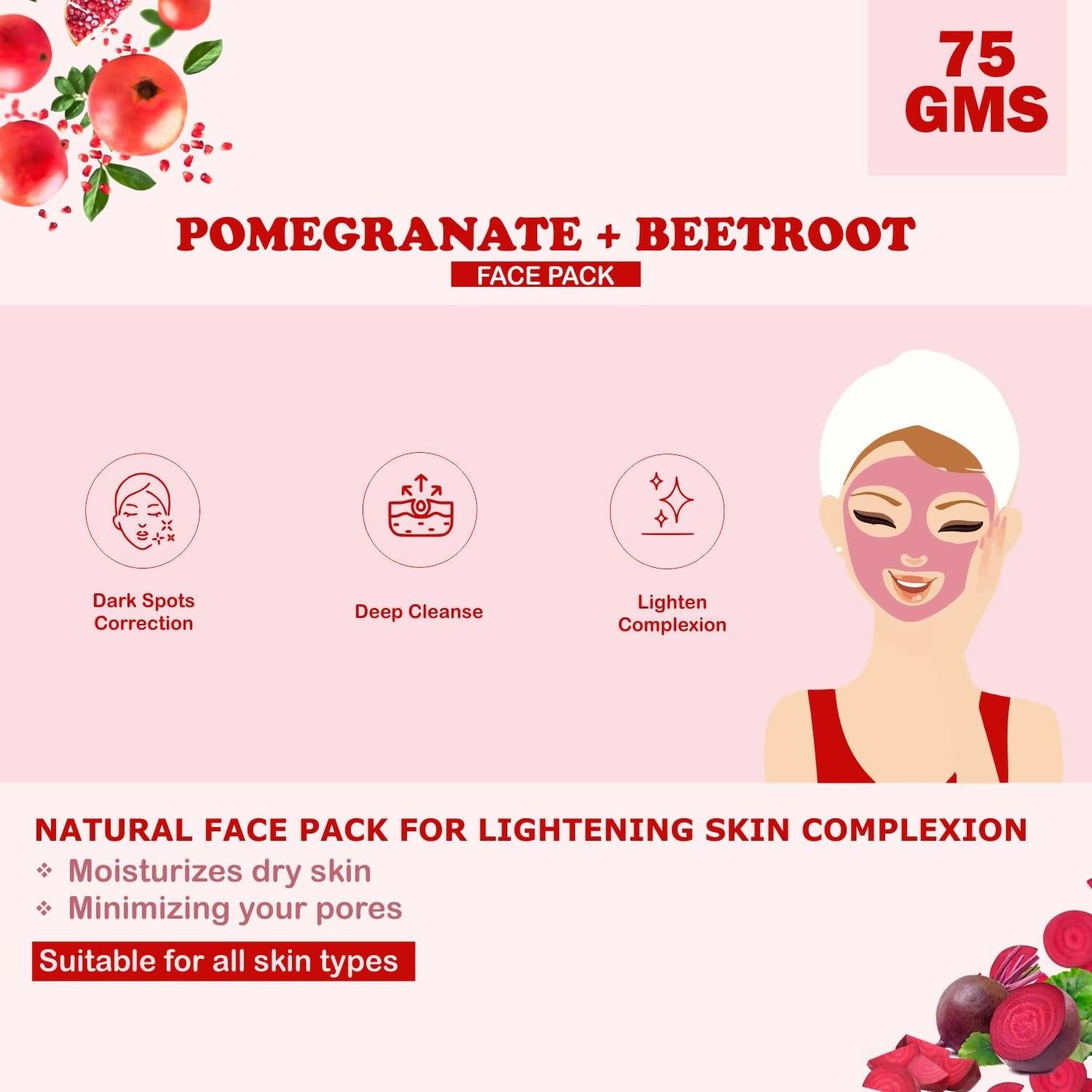 Kimayra Pomegranate + Beetroot Face Pack Powder For Brighter Skin Tone, Helps In Anti – Ageing & Natural Pink Blush