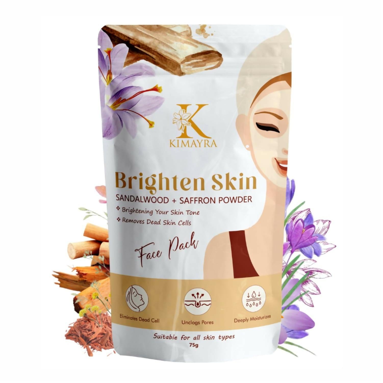 Kimayra Sandalwood + Saffron Face Pack Powder For Brighter Skin Tone, Helps In Anti-Ageing & Soothes Skin