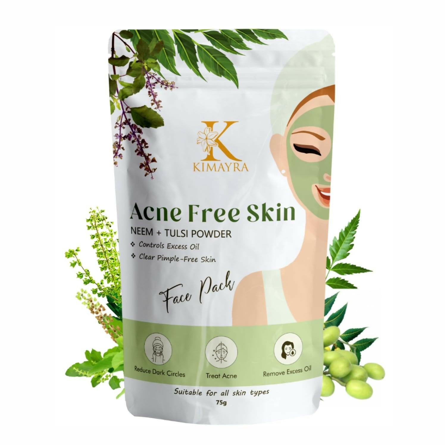 Kimayra Organic Neem + Tulsi Face Pack Powder For Pimple Free Skin, Helps In Cleansing The Skin