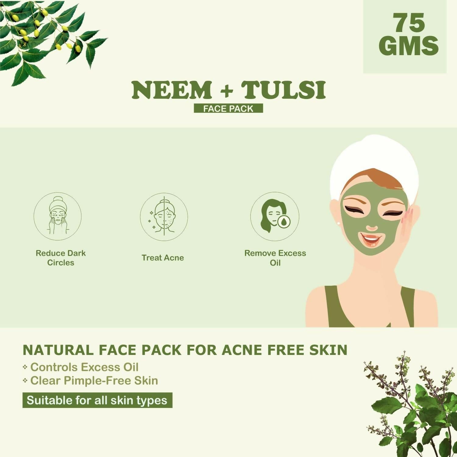 Kimayra Organic Neem + Tulsi Face Pack Powder For Pimple Free Skin, Helps In Cleansing The Skin