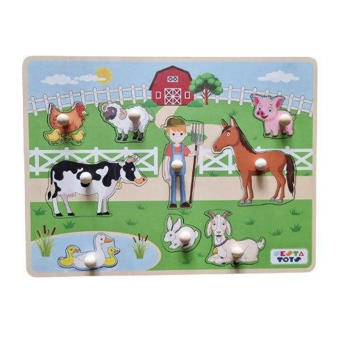 Nesta Toys Wooden Vehicle Jumbo Knob Puzzle (8 Pcs) & Wooden Farm Animal Jumbo Knob Puzzle (8 Pcs)