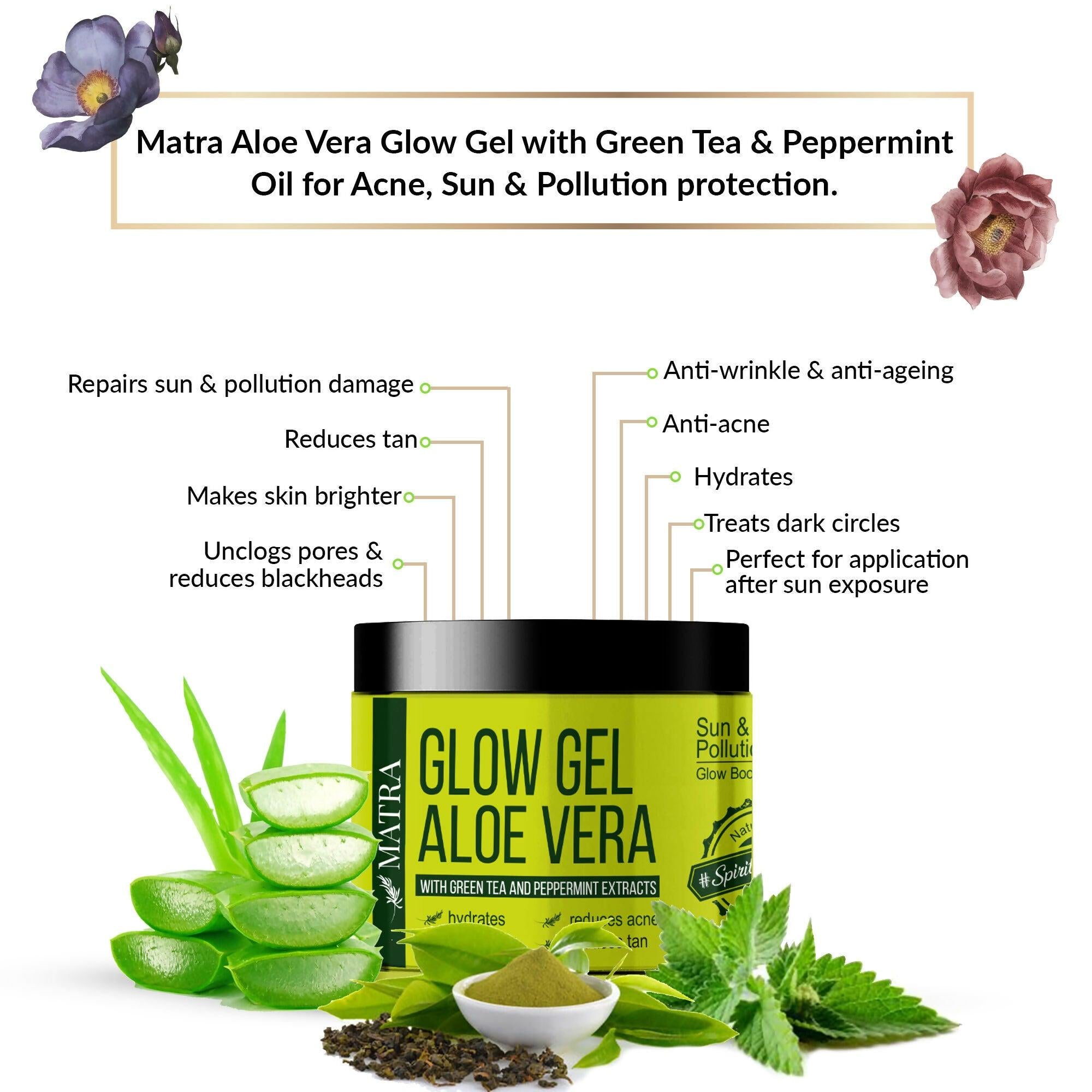 Matra Aloe Vera Glow Gel Sun & Pollution Relief with Green Tea and Peppermint Extracts
