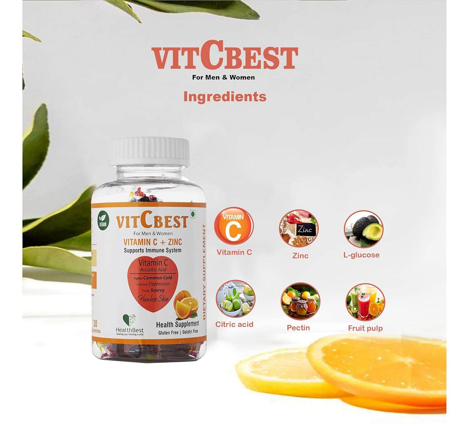 HealthBest VitCbest Vitamin C + Zinc Gummies