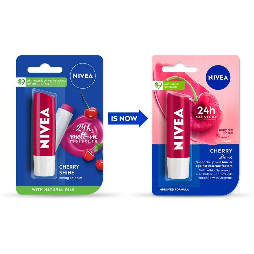 Nivea Cherry Shine Lip Balm 24 H Melt in Moisture Formula Glossy Finish