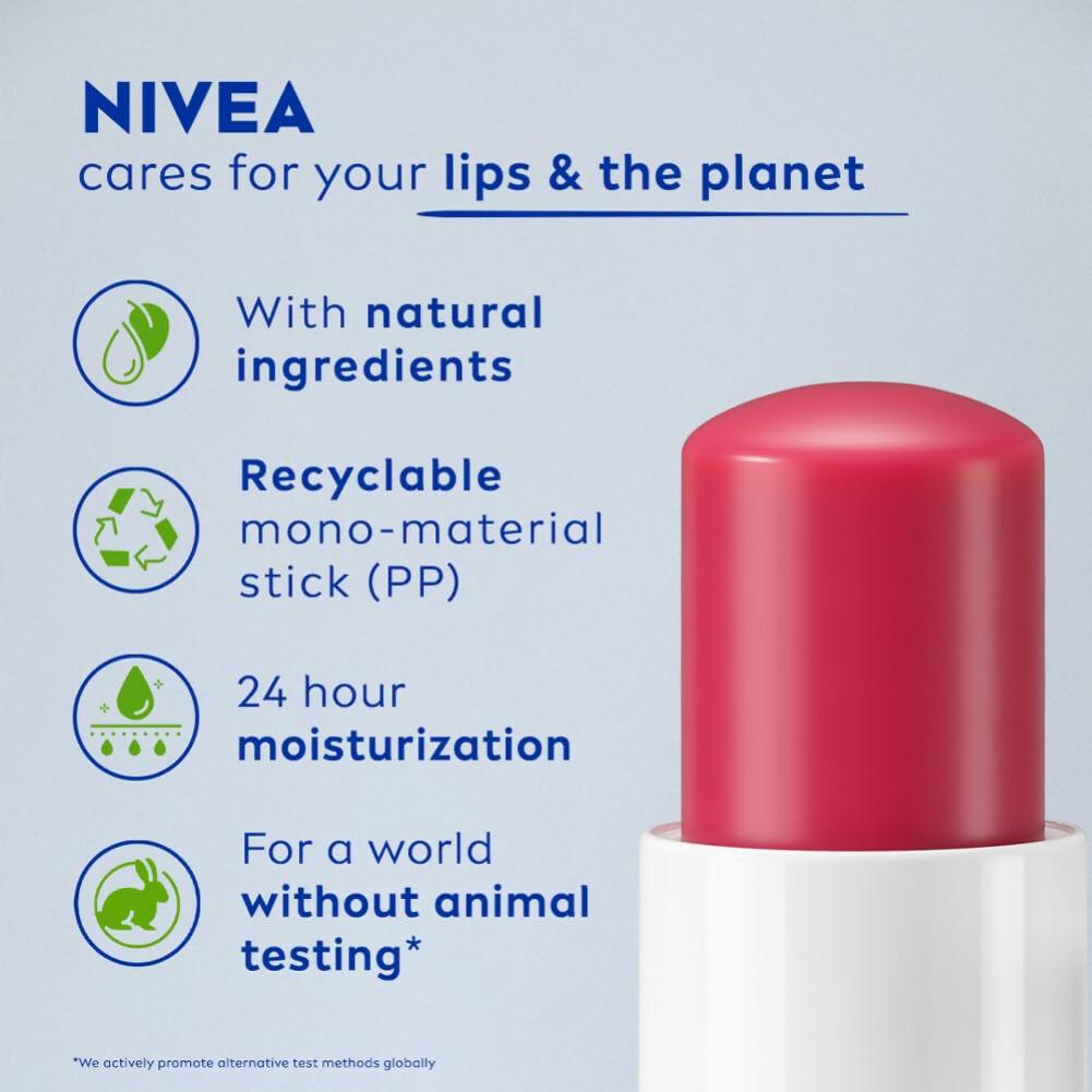 Nivea Cherry Shine Lip Balm 24 H Melt in Moisture Formula Glossy Finish
