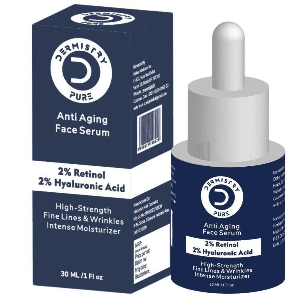 Dermistry Pure 2% Retinol 2% Hyaluronic Acid Anti Aging Moisturizer Fine Lines Wrinkles Face Serum