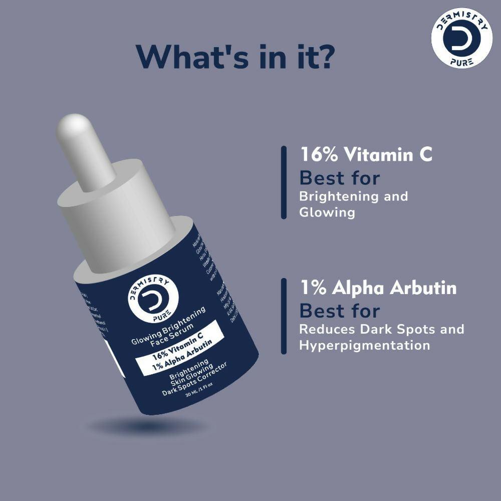 Dermistry Pure 16% Vitamin C 1% Alpha Arbutin Skin Light Bright Glowing Spot Corrector Face Serum