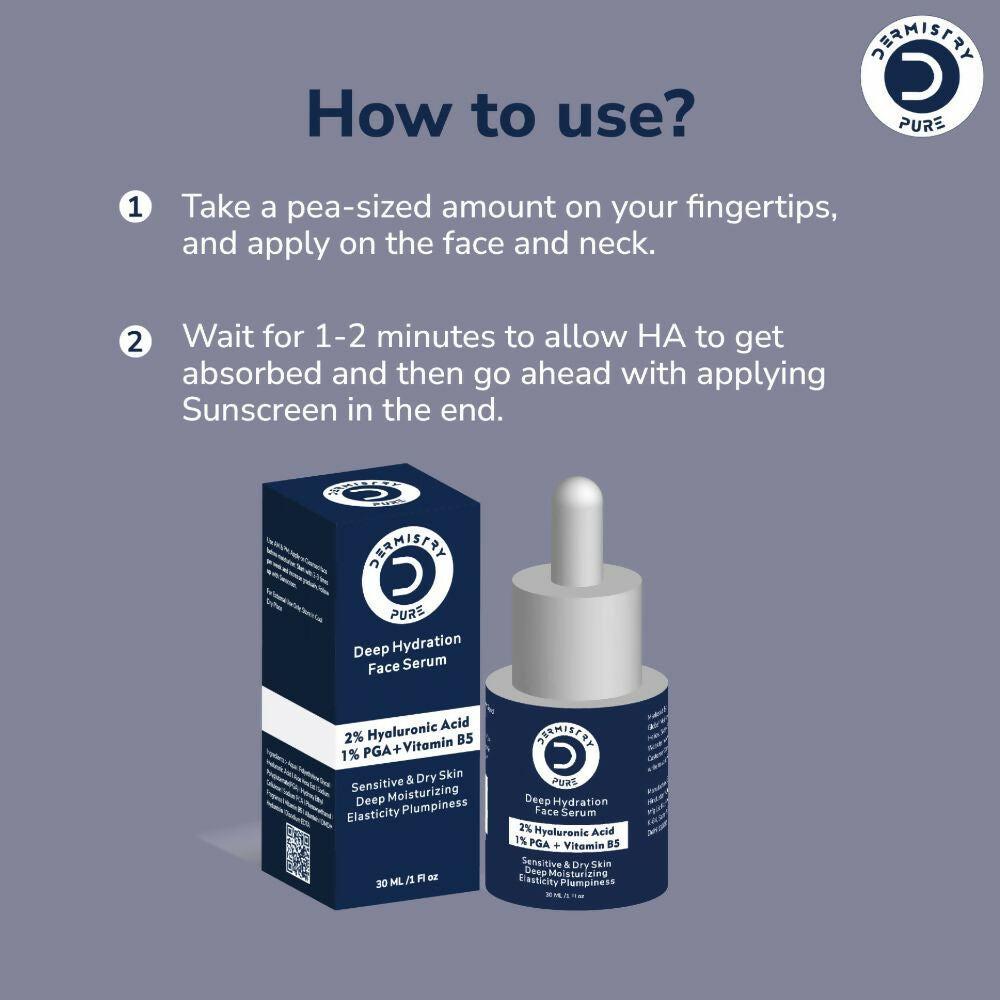 Dermistry Pure 2% Hyaluronic Acid 5% PGA Vit B5 Moisturiser Face Serum For Sensitive & Dry Skin