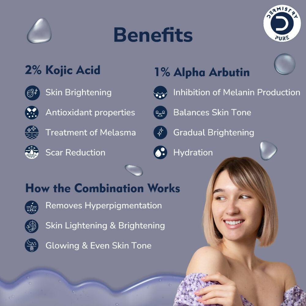 Dermistry Pure 2% Kojic Acid 1% Alpha Arbutin Instant Glowing Bright Light Pigmentation Spots Serum