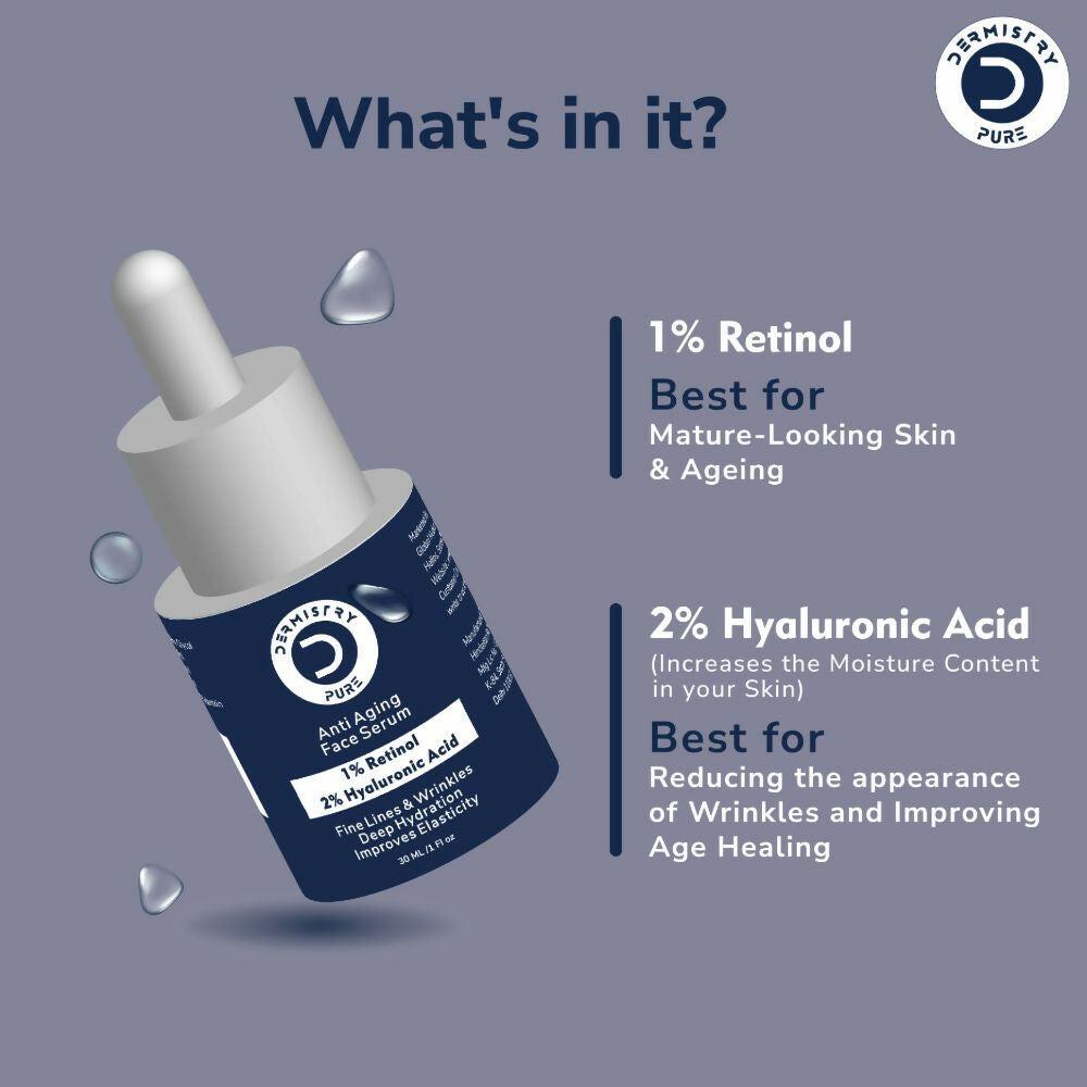 Dermistry Pure 1% Retinol 2% Hyaluronic Acid Anti Aging Moisturizer Face Serum Fine Lines & Wrinkles