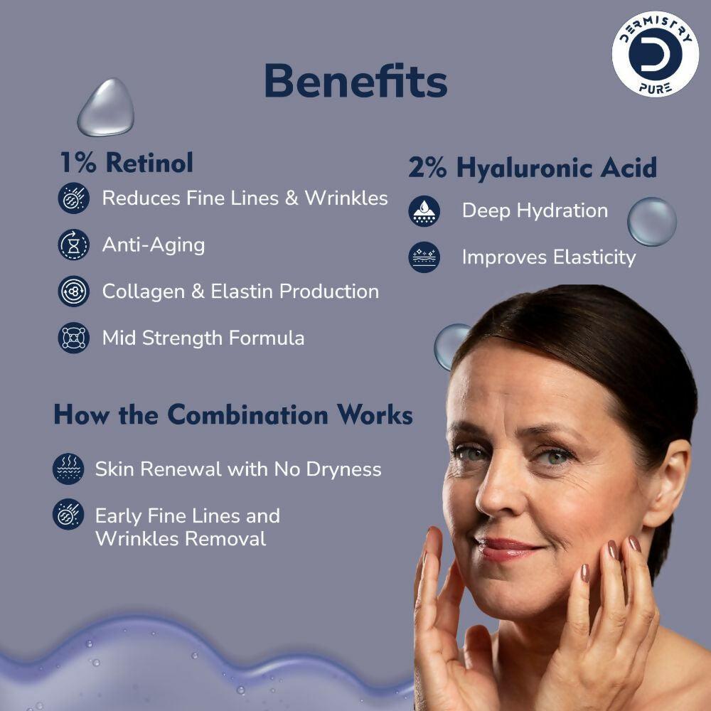 Dermistry Pure 1% Retinol 2% Hyaluronic Acid Anti Aging Moisturizer Face Serum Fine Lines & Wrinkles
