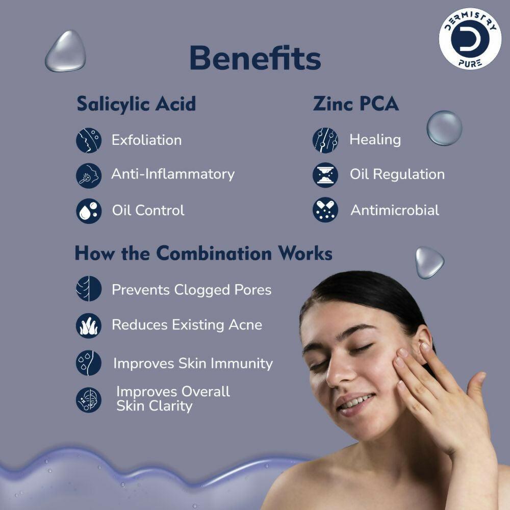 Dermistry Pure 2% Salicylic Acid 2% Zinc Face Serum For Oily Acne Prone Skin Black & Whitehead Scars