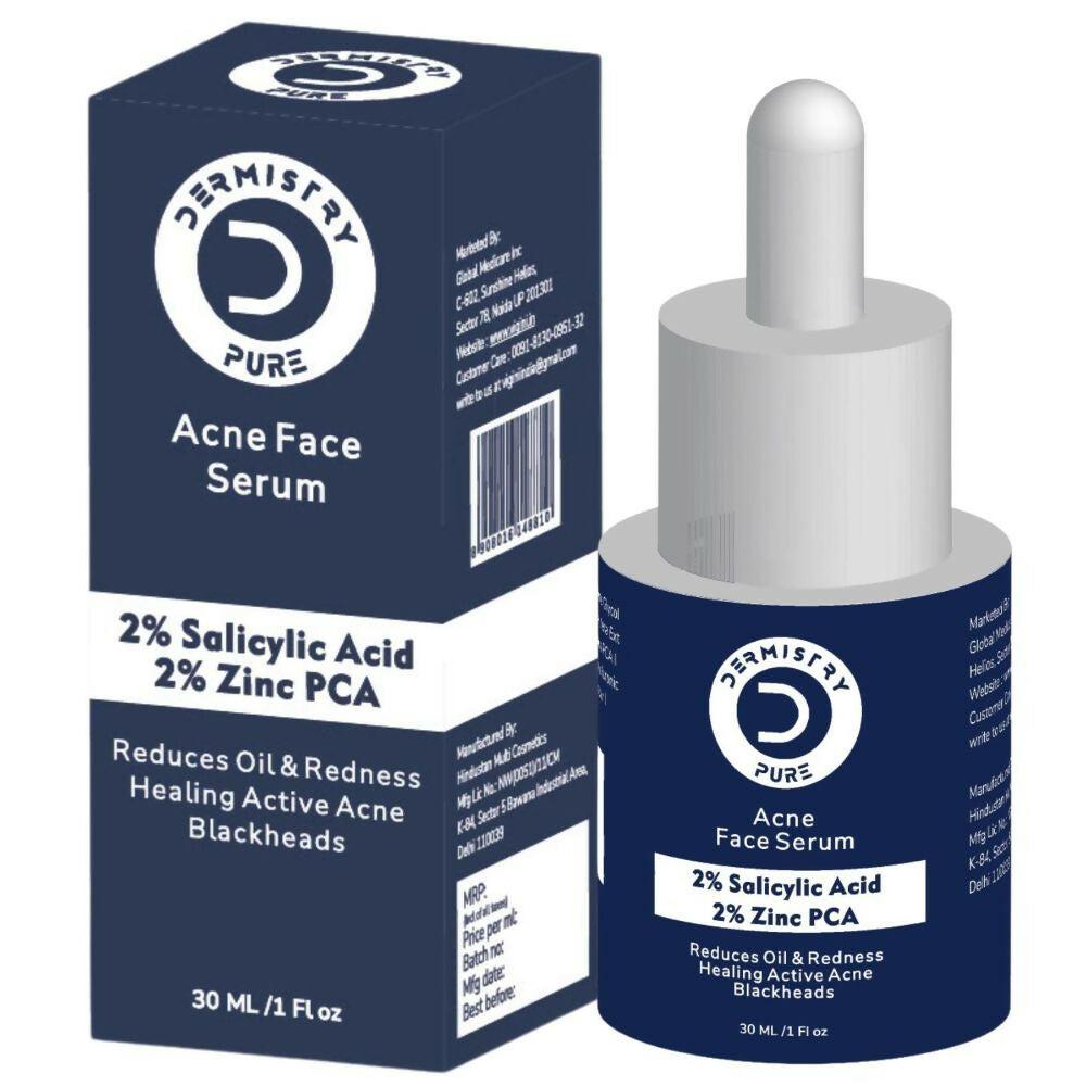 Dermistry Pure 2% Salicylic Acid 2% Zinc Face Serum For Oily Acne Prone Skin Black & Whitehead Scars