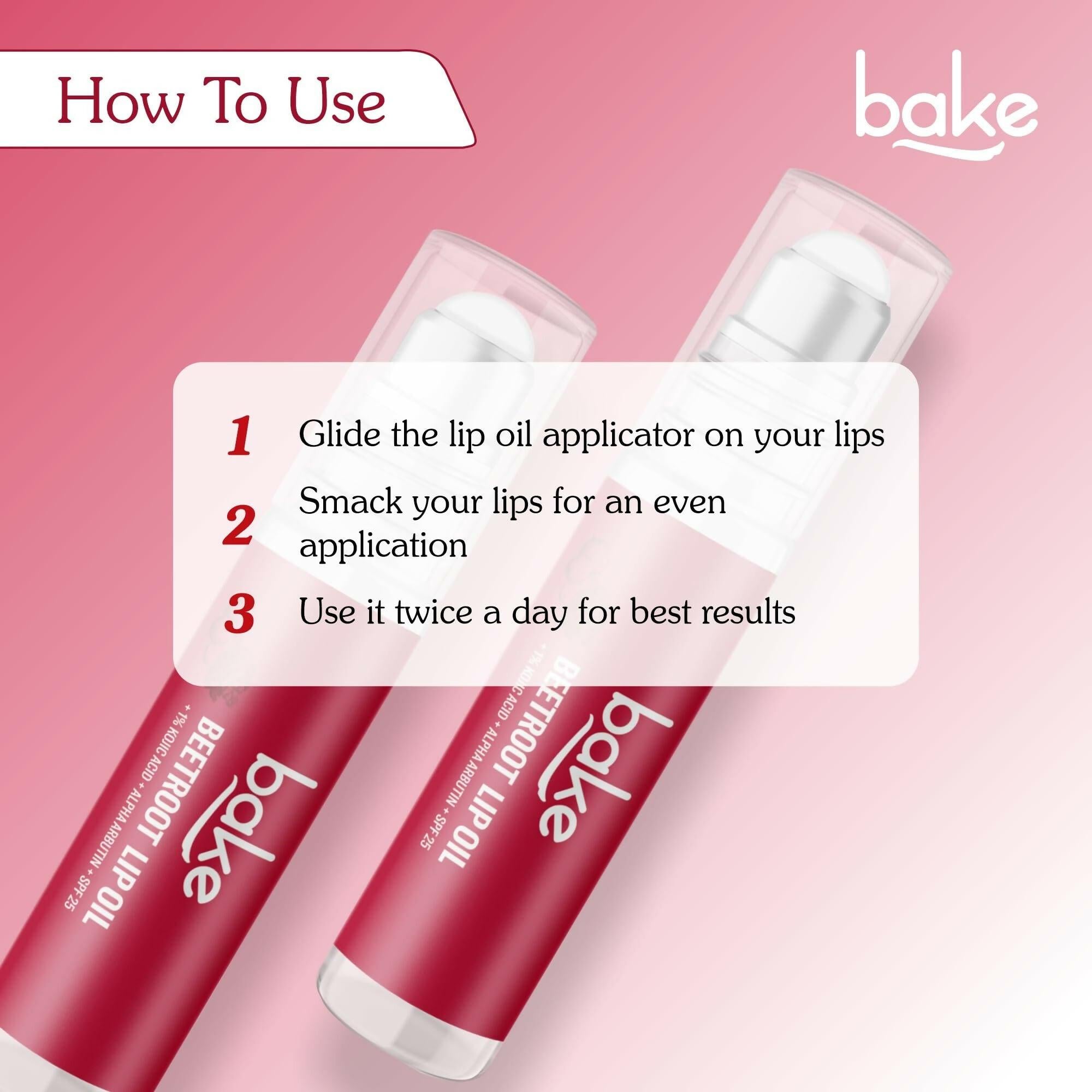 Bake 1% Kojic Acid Beetroot Tinted Lip Balm Oil for Dark & Pigmented Lips with SPF 25 & Alpha Arbutin