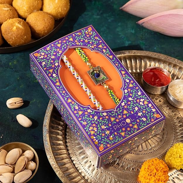 Phool Mayur Rakhi Combo for Brother | Designer Morpankh & Moti Mayur Set | Elegant Rakhis with Roli Chawal | Unique Rakhi set for Brother